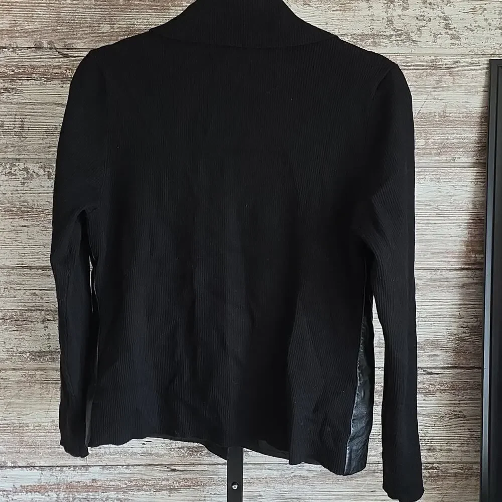 Style & Co. Black Leather Knit Sweater Jacket Womens Size Medium